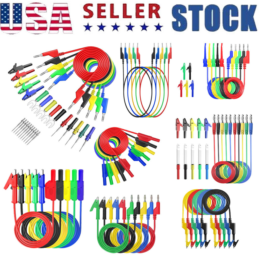 3.3FT 4mm Stackable Banana Plug Test Lead Kit & Alligator Clip & Back Probe US