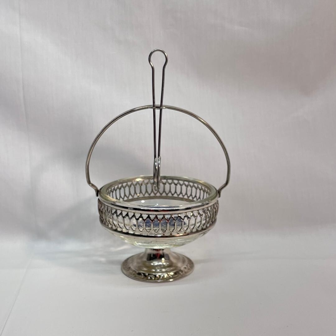 VTG 1956 Silverplate Sugar Server ABRAplate Glass Insert England 3.5"Dia x4.5"H