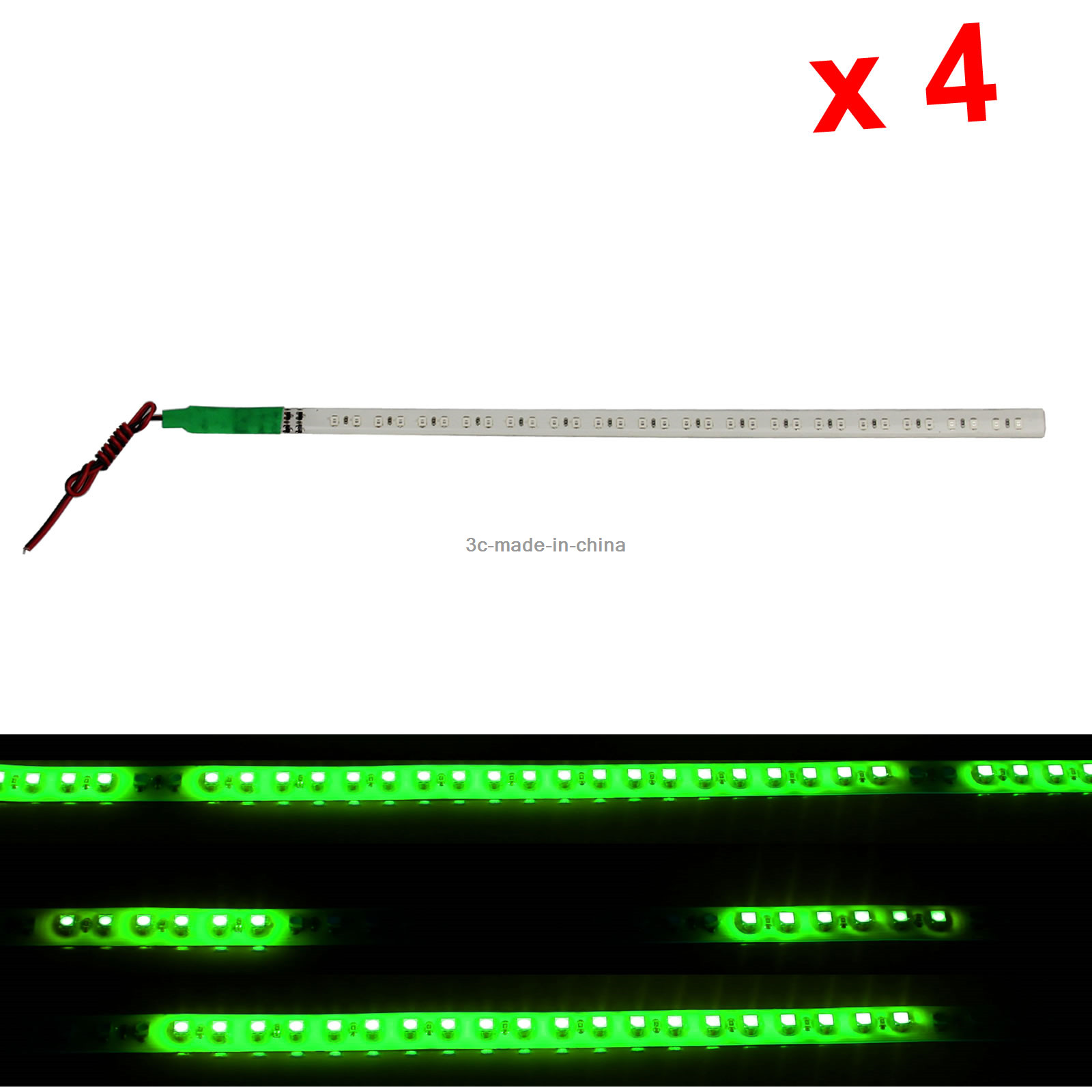 4x Green Flexible Strip Light 30CM 1FT 12' Knight Rider Flash Strobe Scanner Wat
