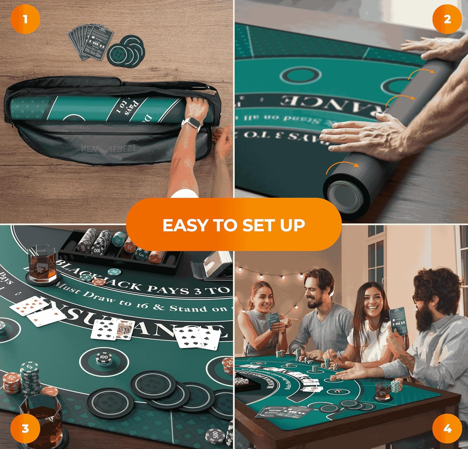 Blackjack Mat 70" X 35", Blackjack Table Top for Home Game Nights with Friends |
