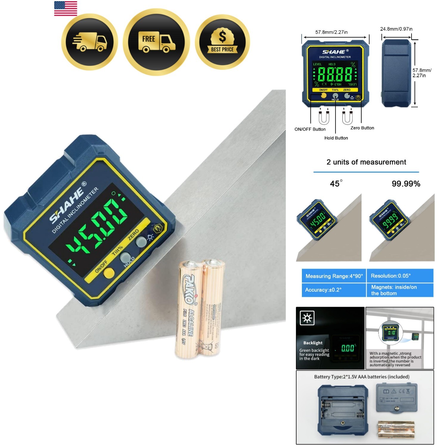 Digital Angle Gauge Magnetic Protractor Inclinometer Level Angle Finder Angle...