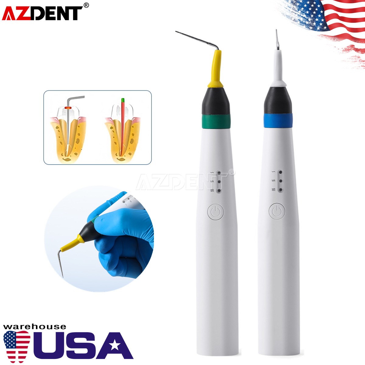 AZDENT Dental Gutta Percha Obturation System Endo Heated Pen Cordless & 2Pc Tips
