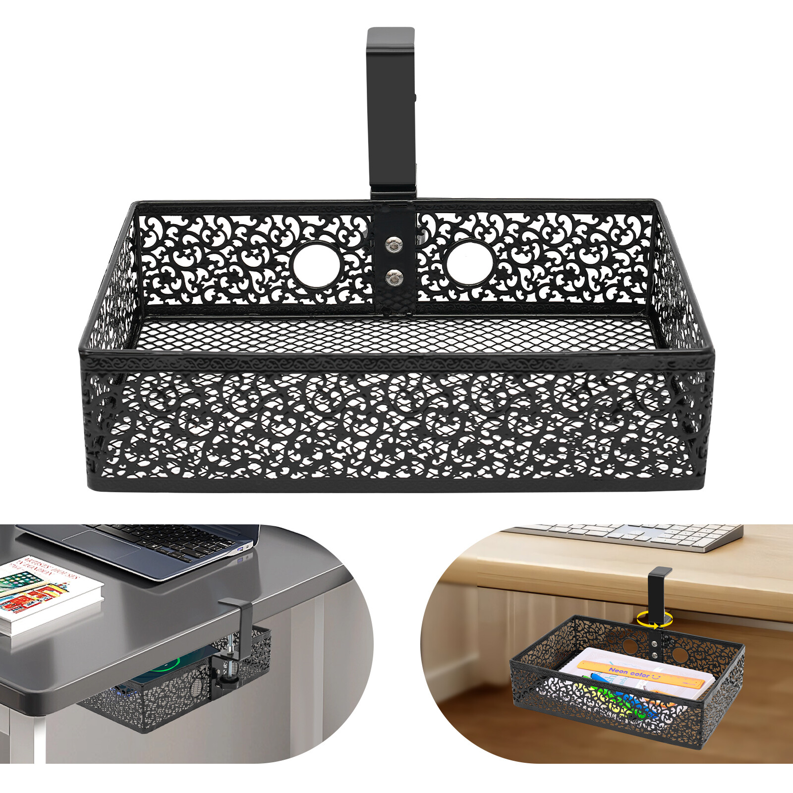 Under Desk Storage Organizer 0.3-2in Under Desk Storage Basket 360?? Rotatable