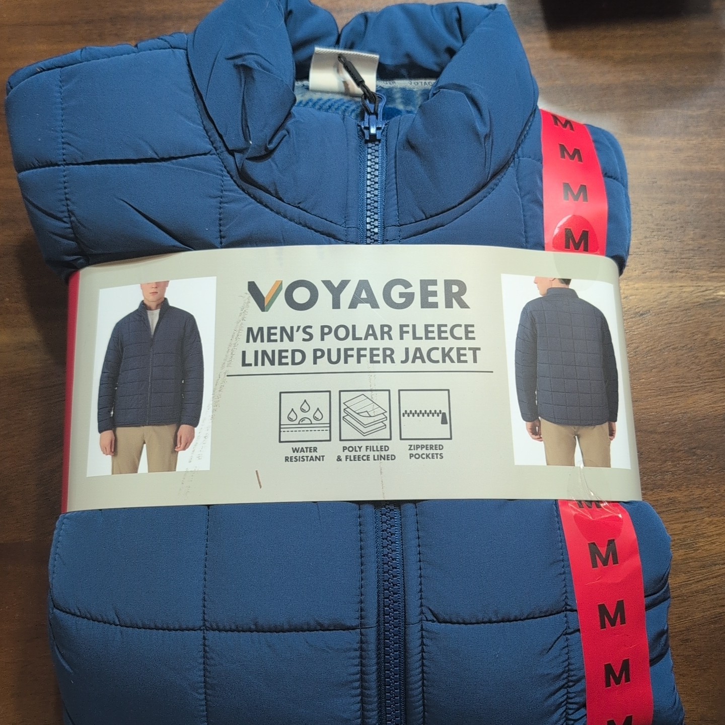 Voyager Men's Polar Fleece Lined Puffer Jacket, Blue, Size M