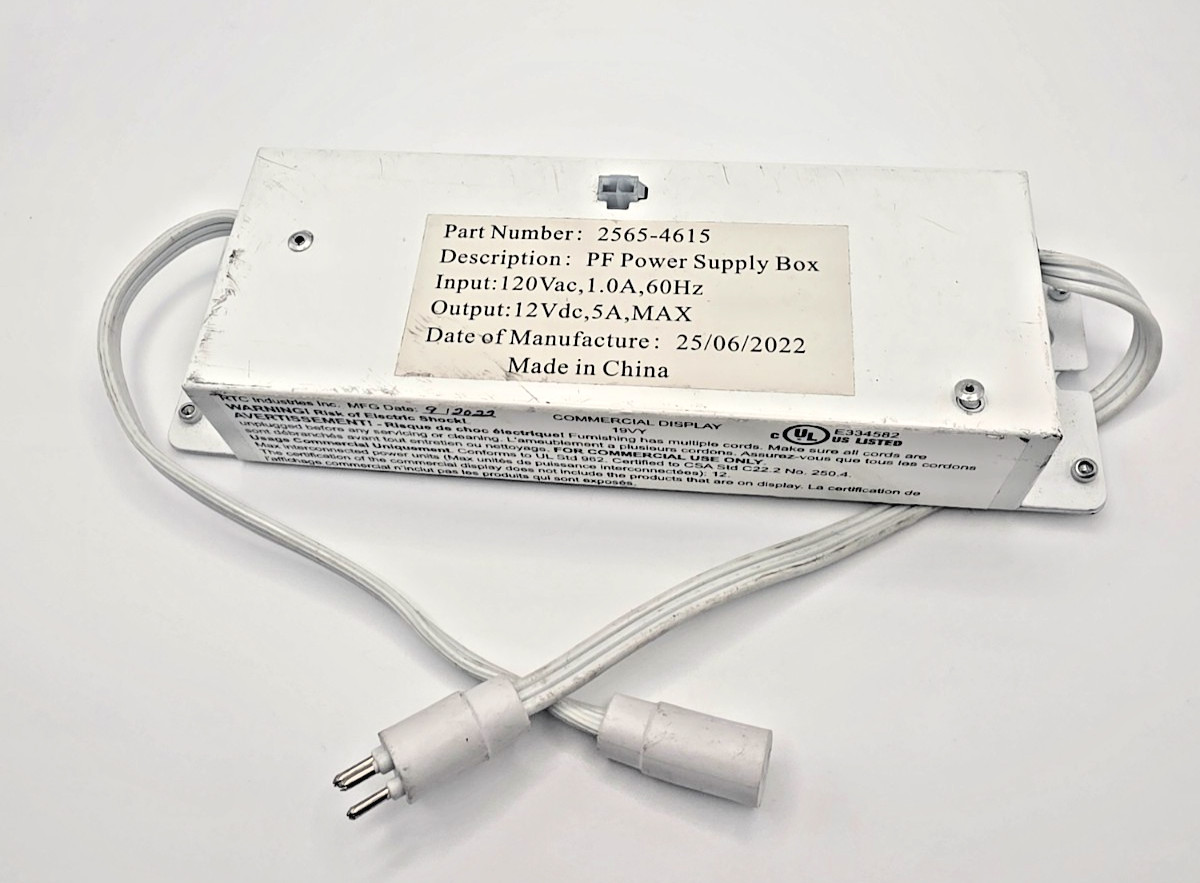 2565-4615 PF Power Supply Box 120VAC 1.0A 60Hz Input 12VDC 5A Max WHITE