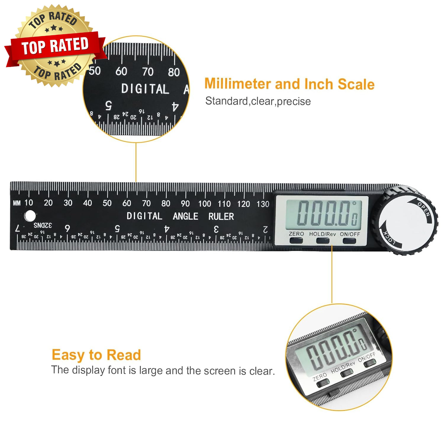 Third Generation Protractor Angle Finder Digital Angle Ruler with 7Inch/200Mm An
