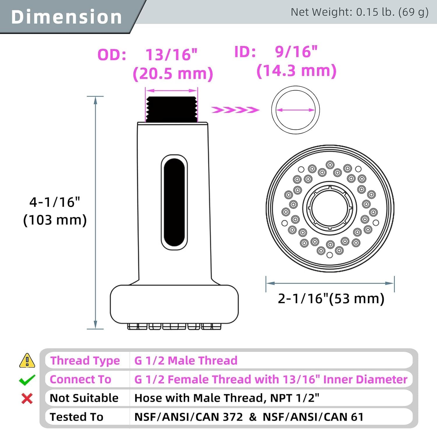 Sleek Kitchen Faucet Replacement Head - 13/16 Inch Thread, Functional Design