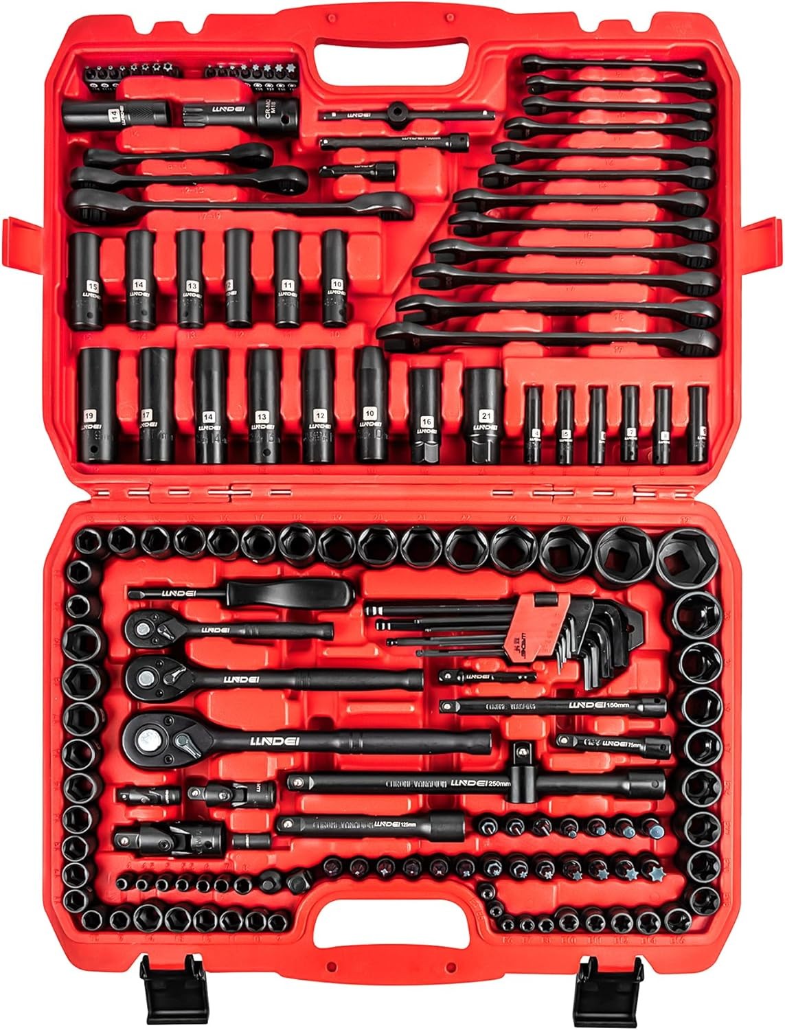 160PCS  Mechanics Tool Set, Metric Socket Set 1/2 1/4 3/8 inch Drive Tool Kit
