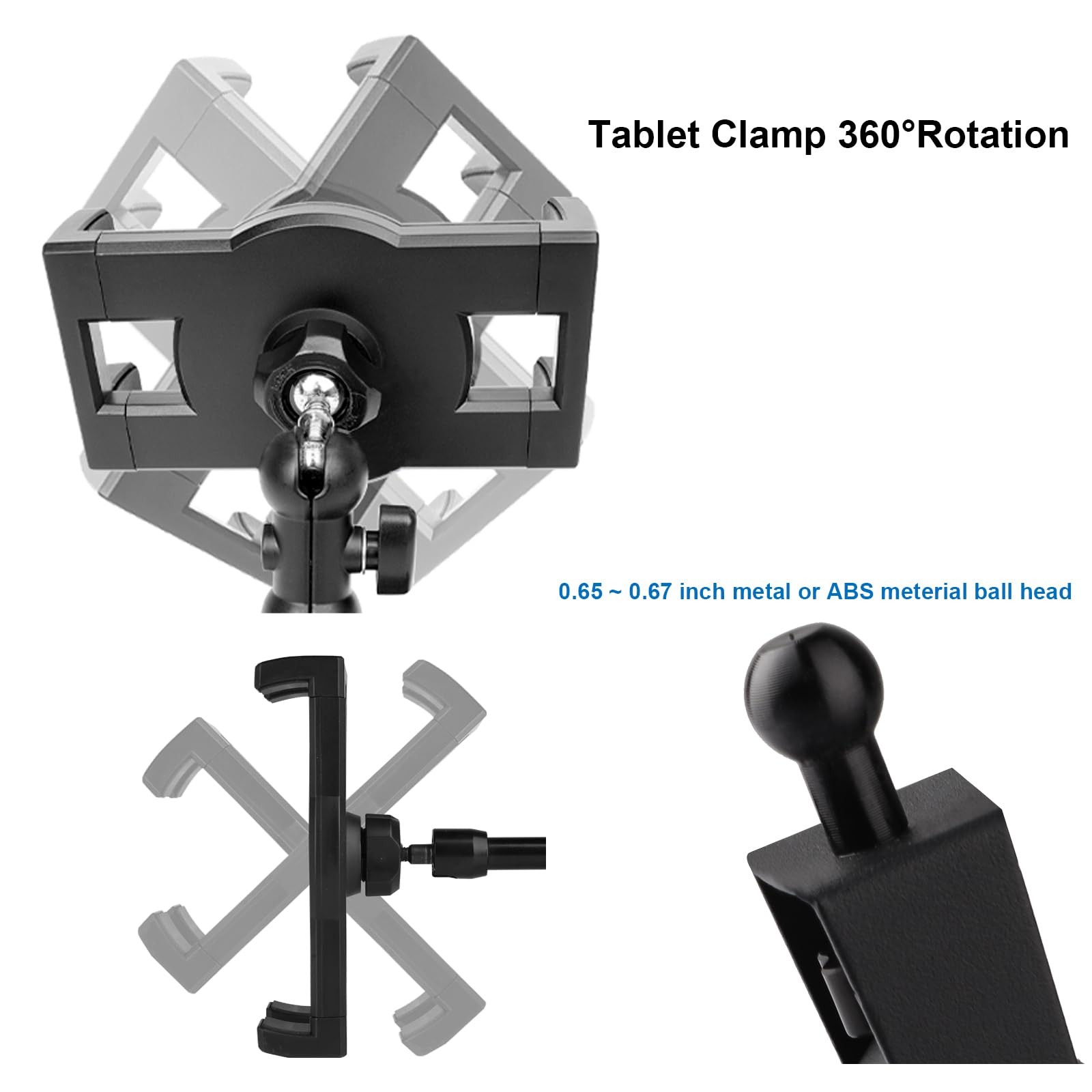 Tablet Holder Clamp Clip Mount Replacement with 17mm Ball Joint Socket Black