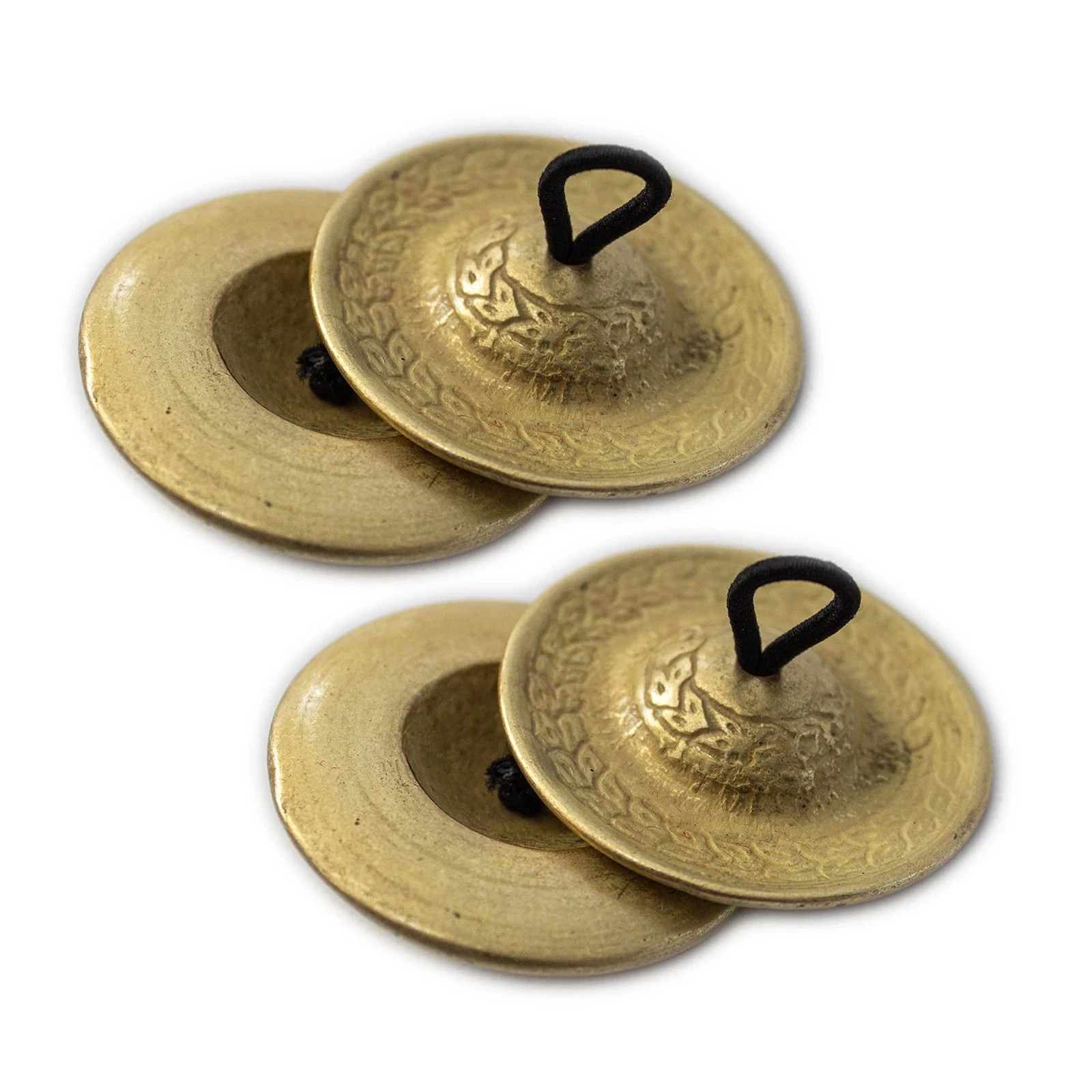 Hand-hammered Heavy stage-quality Brass Finger Cymbals Set of 4 (Variations: ...