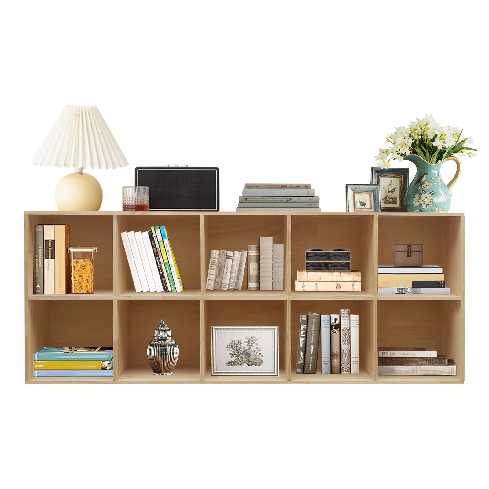 10 Cube Solid Wood Shelves, Wooden Shelf Bookcase, Floor Standing Bookshelf