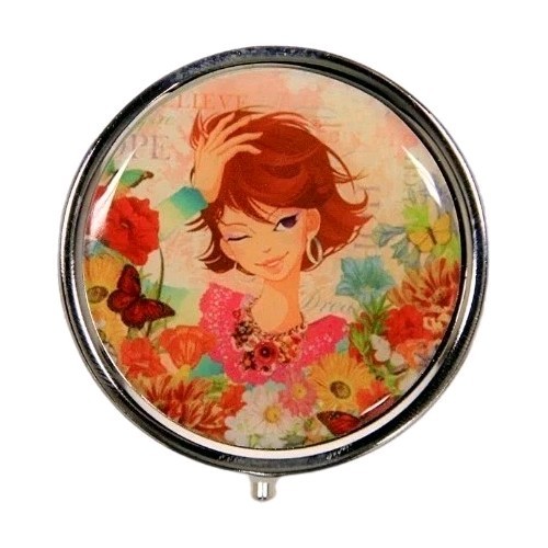Nicole Lee Round Pill Case Purse Organizer 3 Compartments with Mirror NWT