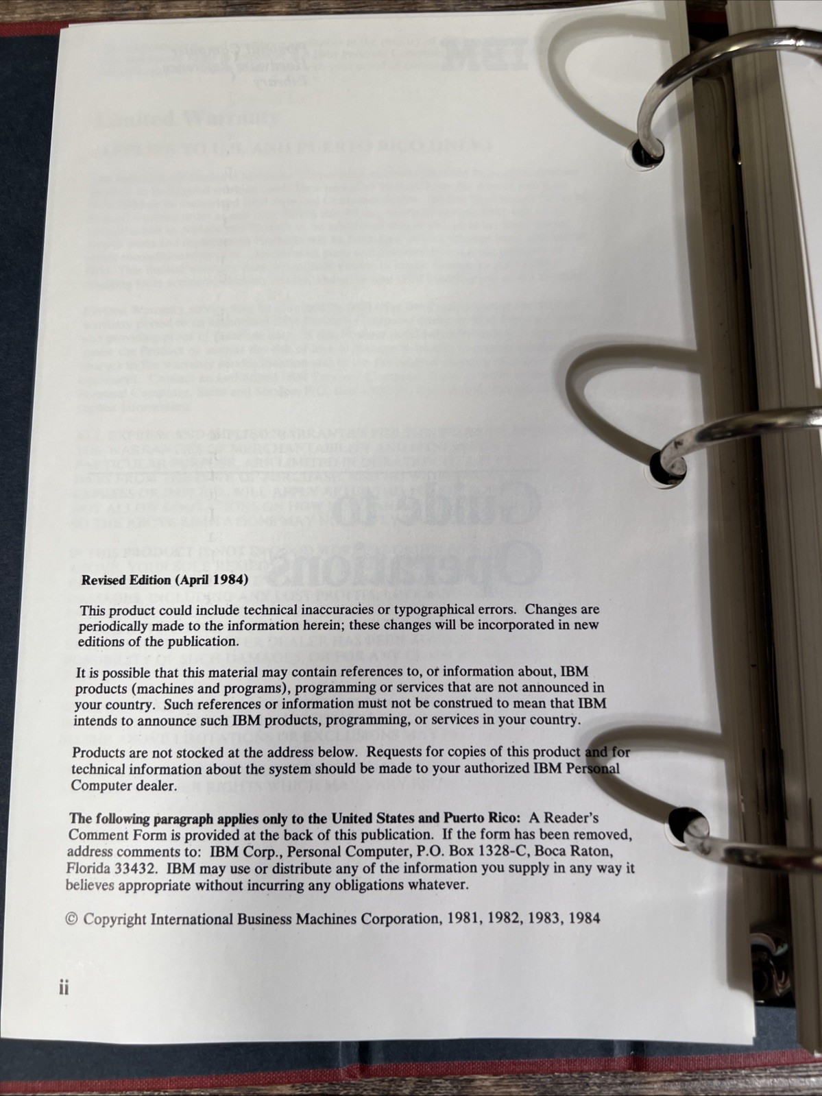 IBM Guide to Operations Personal Computer Hardware Reference Library 6322510📖💻