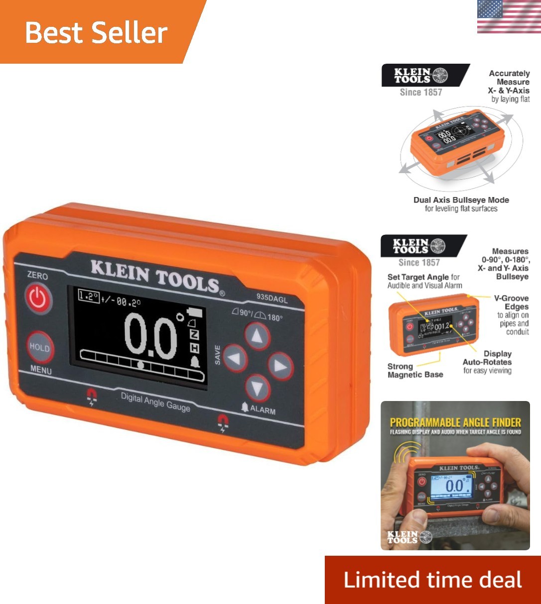Digital Level Angle Finder with Programmable Angles, Measures 0 - 90 and 0 - ...