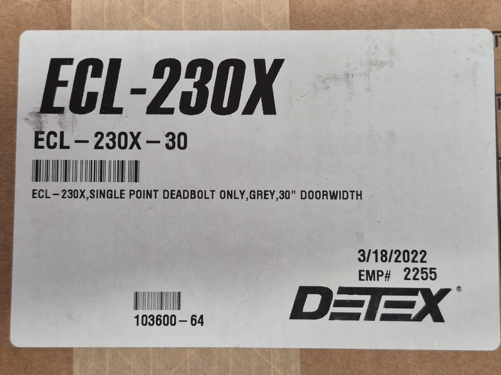 New in Box DETEX ECL-230X Single Point Deadbolt ONLY, grey 30"