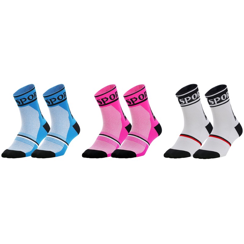 Lot 3 Pairs Men Cycling Socks Riding Bicycle Bike Sport Socks XC Blue Pink White