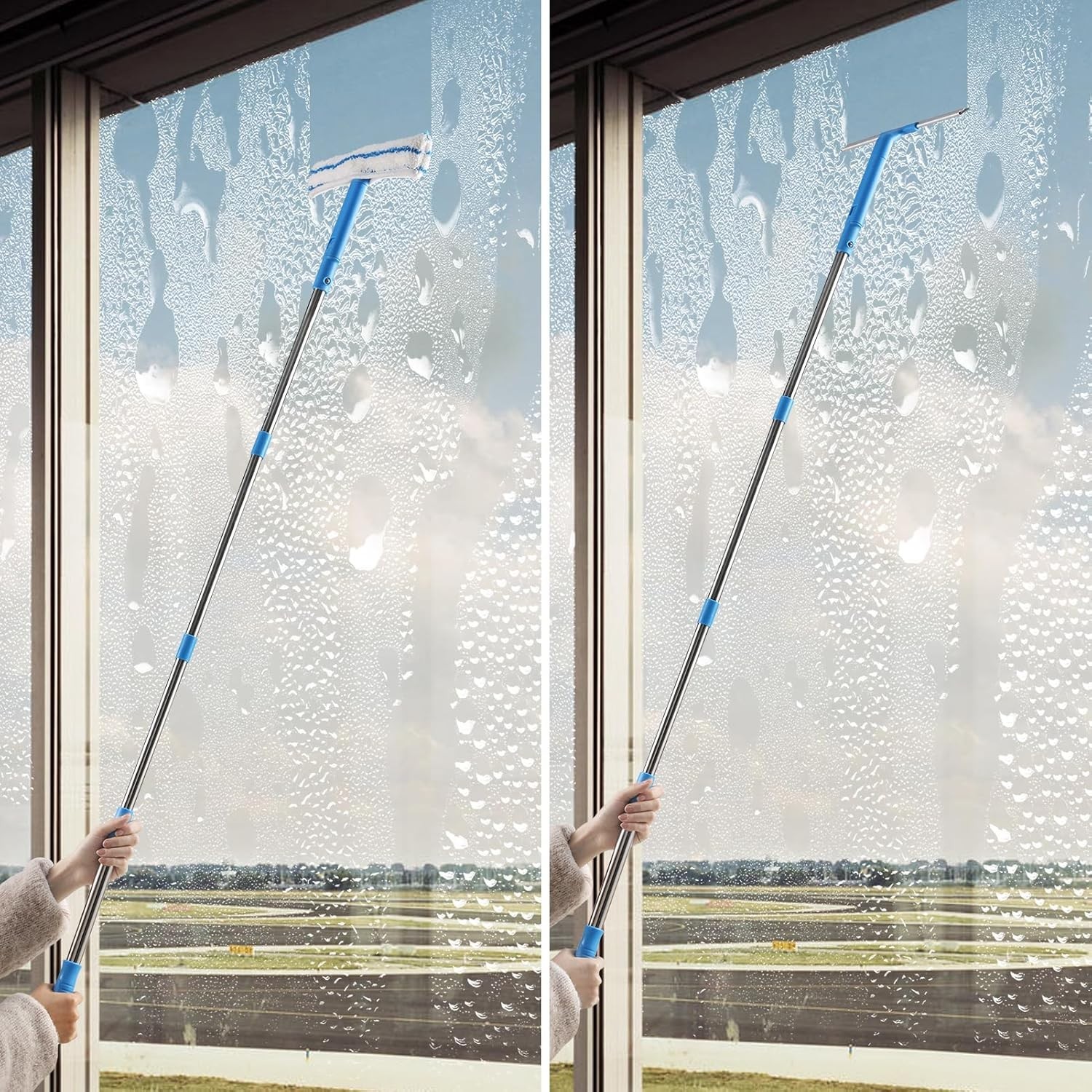 Window Washer with Long Handle: 57IN Squeegee & Microfiber for Perfect Shine