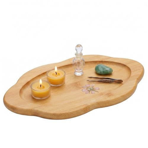 Serving Tray Small Wood Tray Decorative 9.8" x 5.5" x 0.6" Bamboo Scalloped