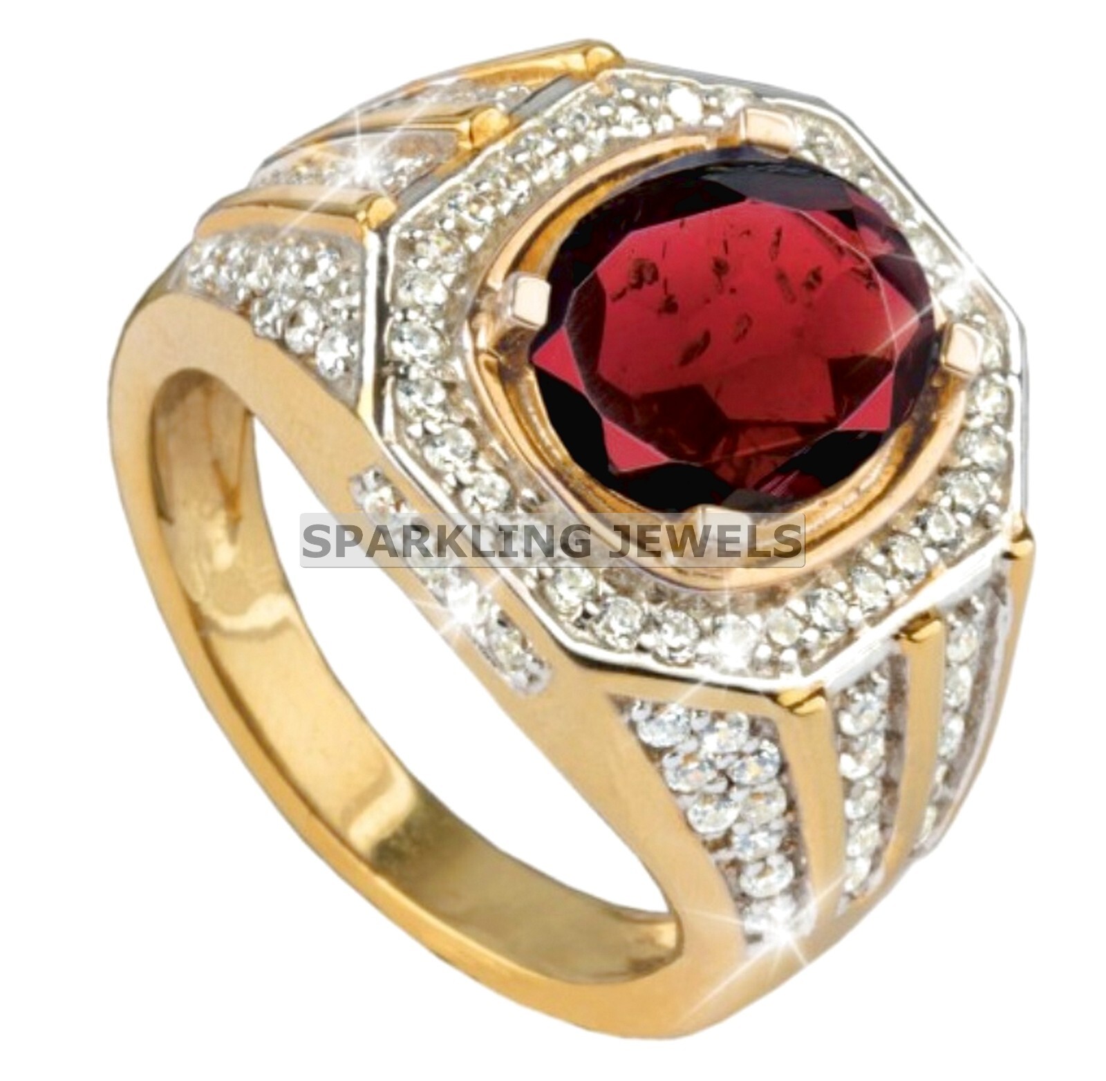 Vivid Garnet Oval Cut With 14K Solid  Gold  Ring For Men #C203