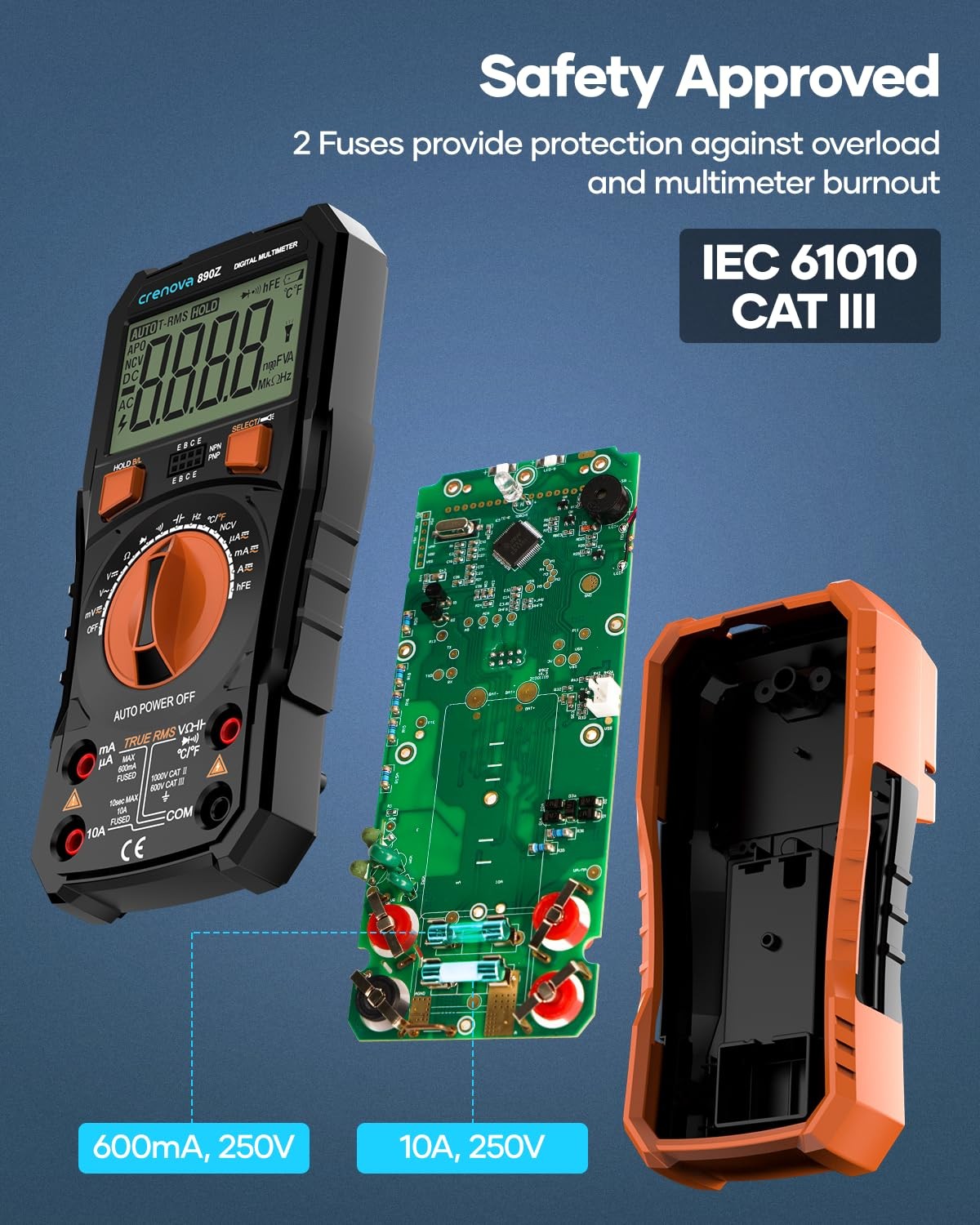 Auto-Ranging Digital Multimeter TRMS 6000 Counts AC DC Voltmeter Ohmmeter