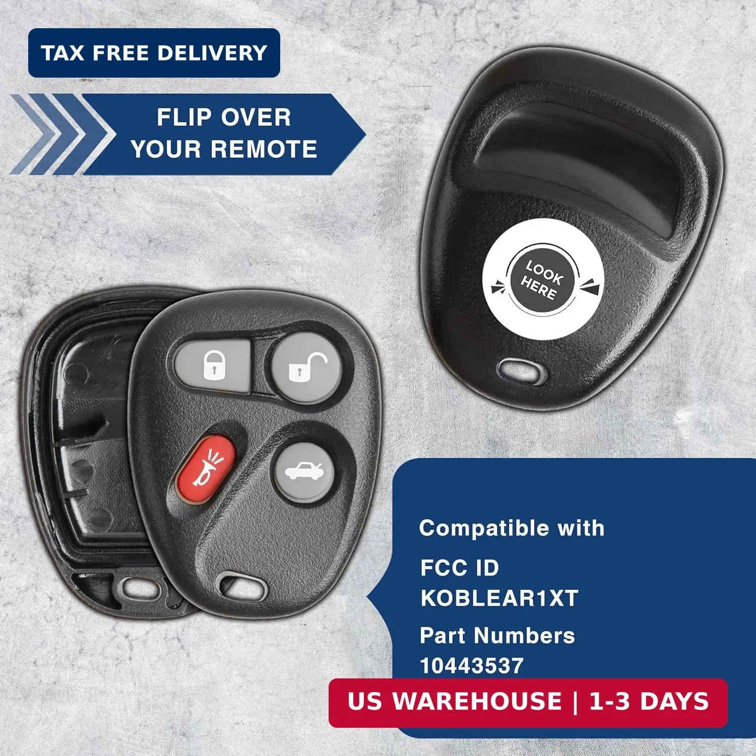 KeylessOption Replacement 4 Button Keyless Entry Remote Key Fob Shell Case and B
