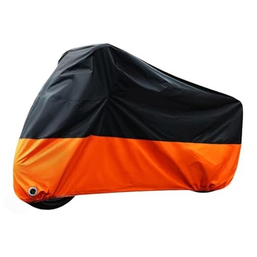 Motorcycle Cover Waterproof Outdoor Made of Heavy Duty 104" Black+Orange
