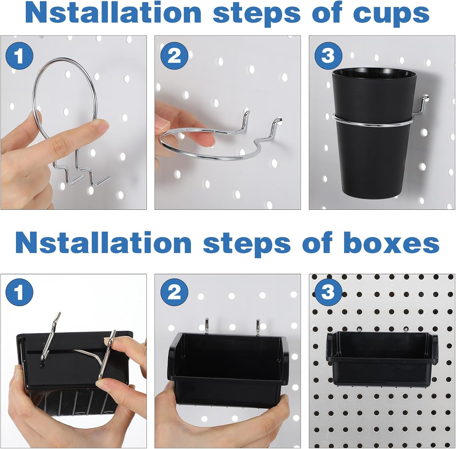 20 Pcs Pegboard Cups Pegboard Bins Set, Pegboard Wall Organizer with Hooks