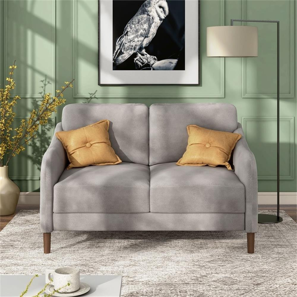 Bowery Hill Contemporary Velvet Fabric Loveseat Sofa in Gray