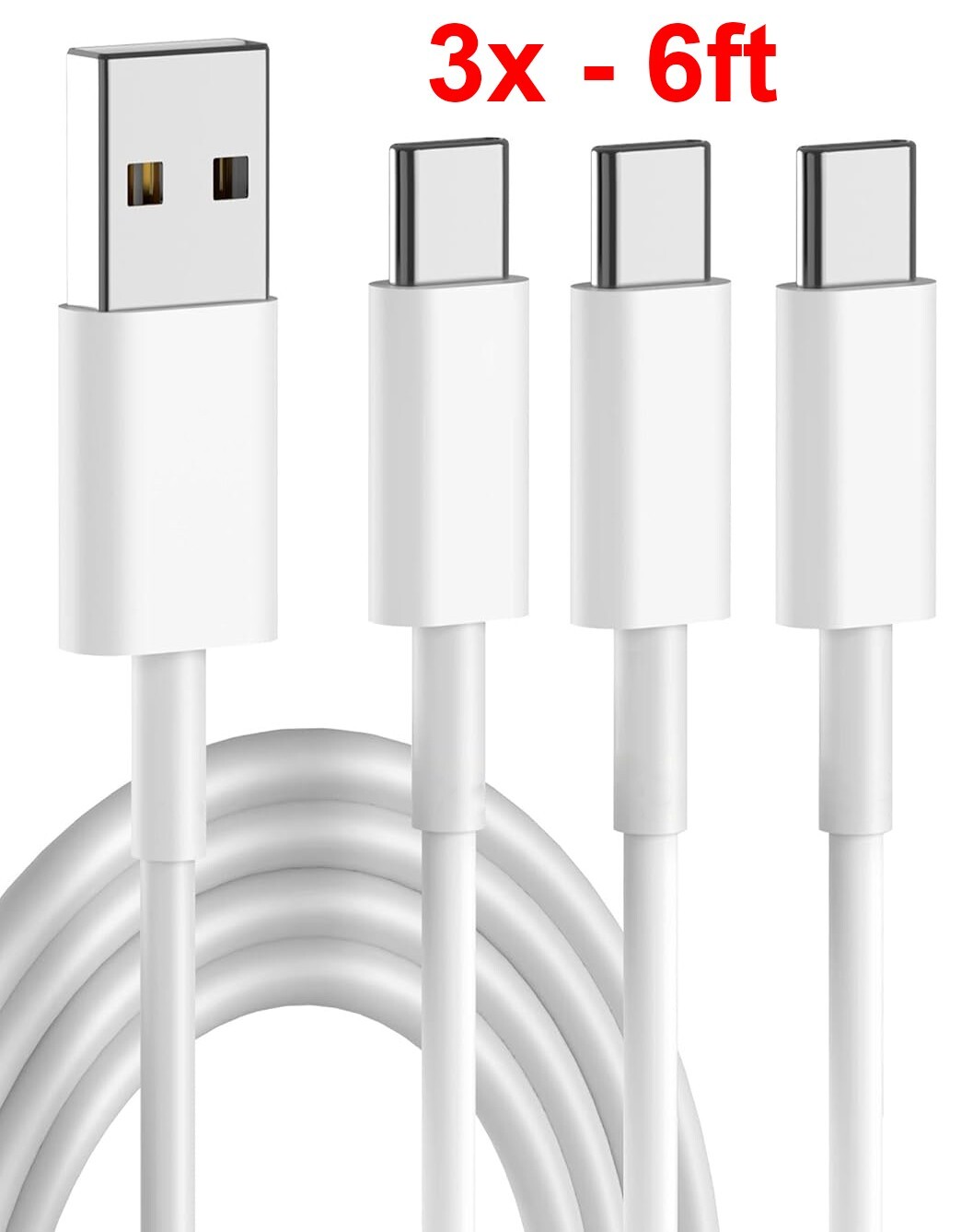 3-Pack 6ft Type C to USB Charging Cable Charger Cord Fast Charger Phone Tablet