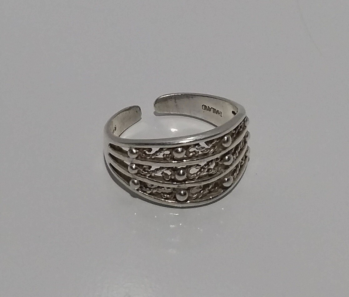Sterling Silver 925 Adjustable Beaded Accent Toe Ring