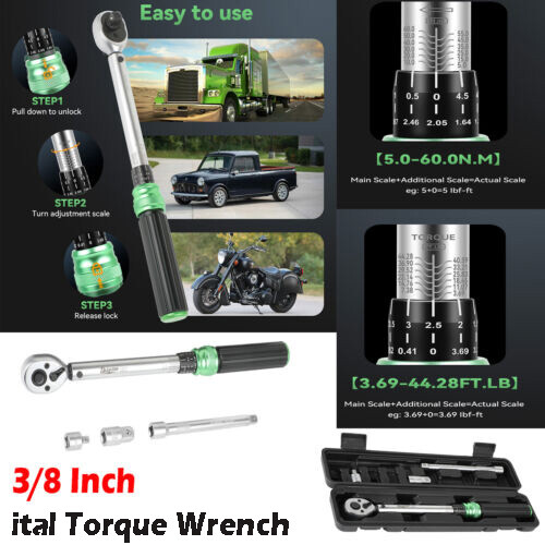 🧡4Pcs Torque Wrench Set Adjustable 3/8" Drive 3.69-44.28FT.LB /5-60NM - Bicycle