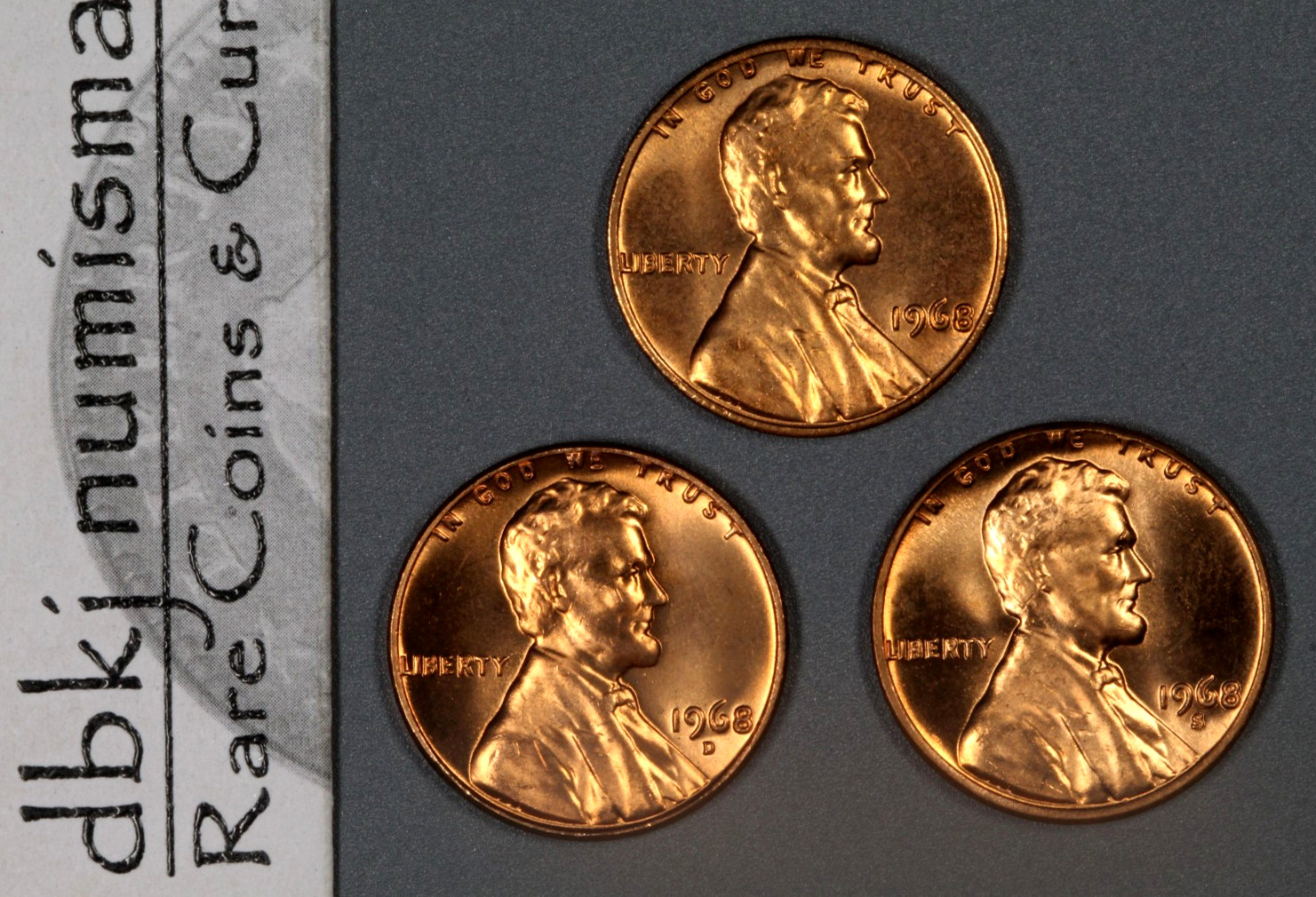 1968 (P)  D S - Lincoln Memorial 1¢ Cent Penny - 3 Coins - Choice to Gem BU