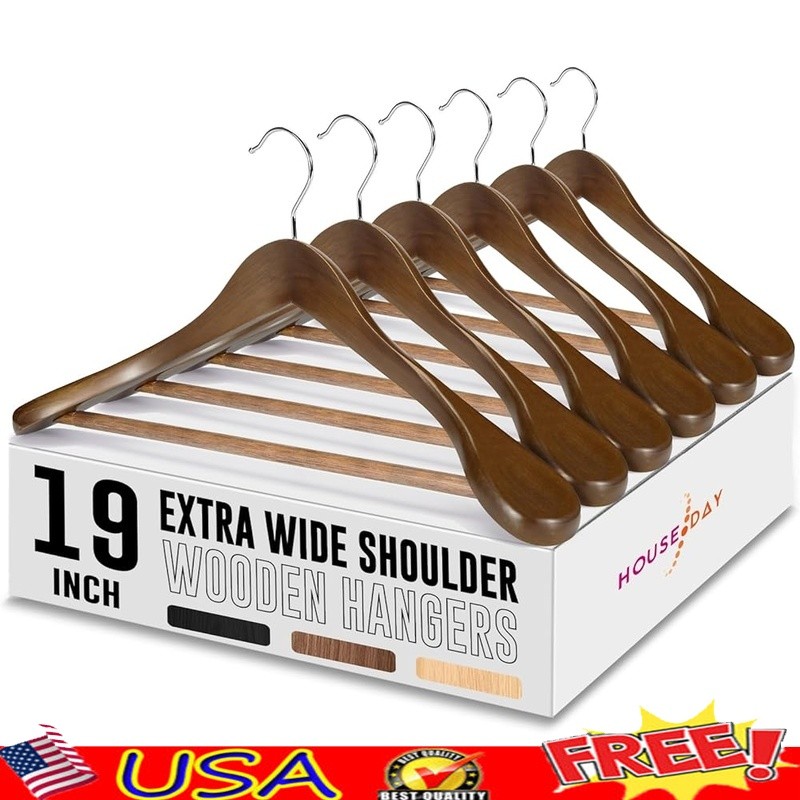 Heavy Duty Wooden Suit Hangers Big & Tall Coats Jackets Non Slip Organizer New