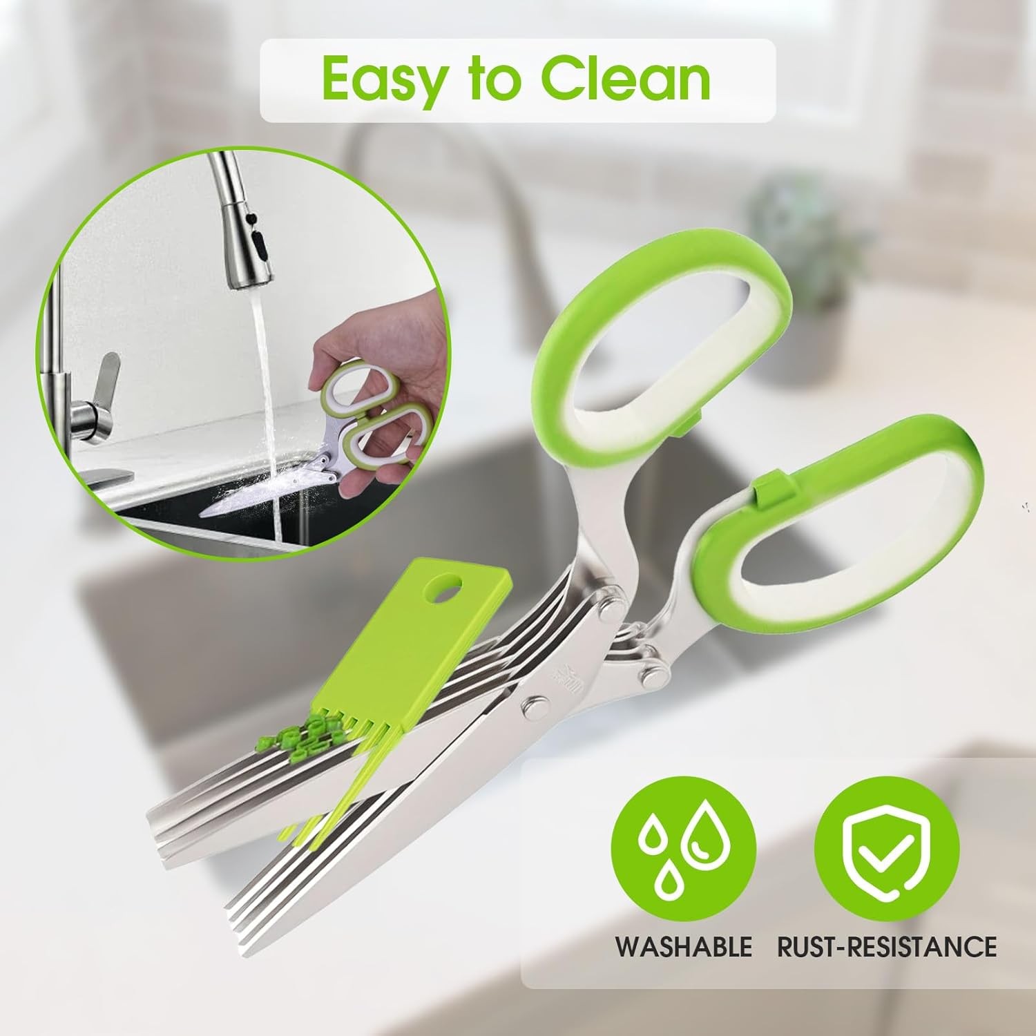 Herb Scissors 5 Blade Kitchen Shears with Cover Dishwasher Safe Green