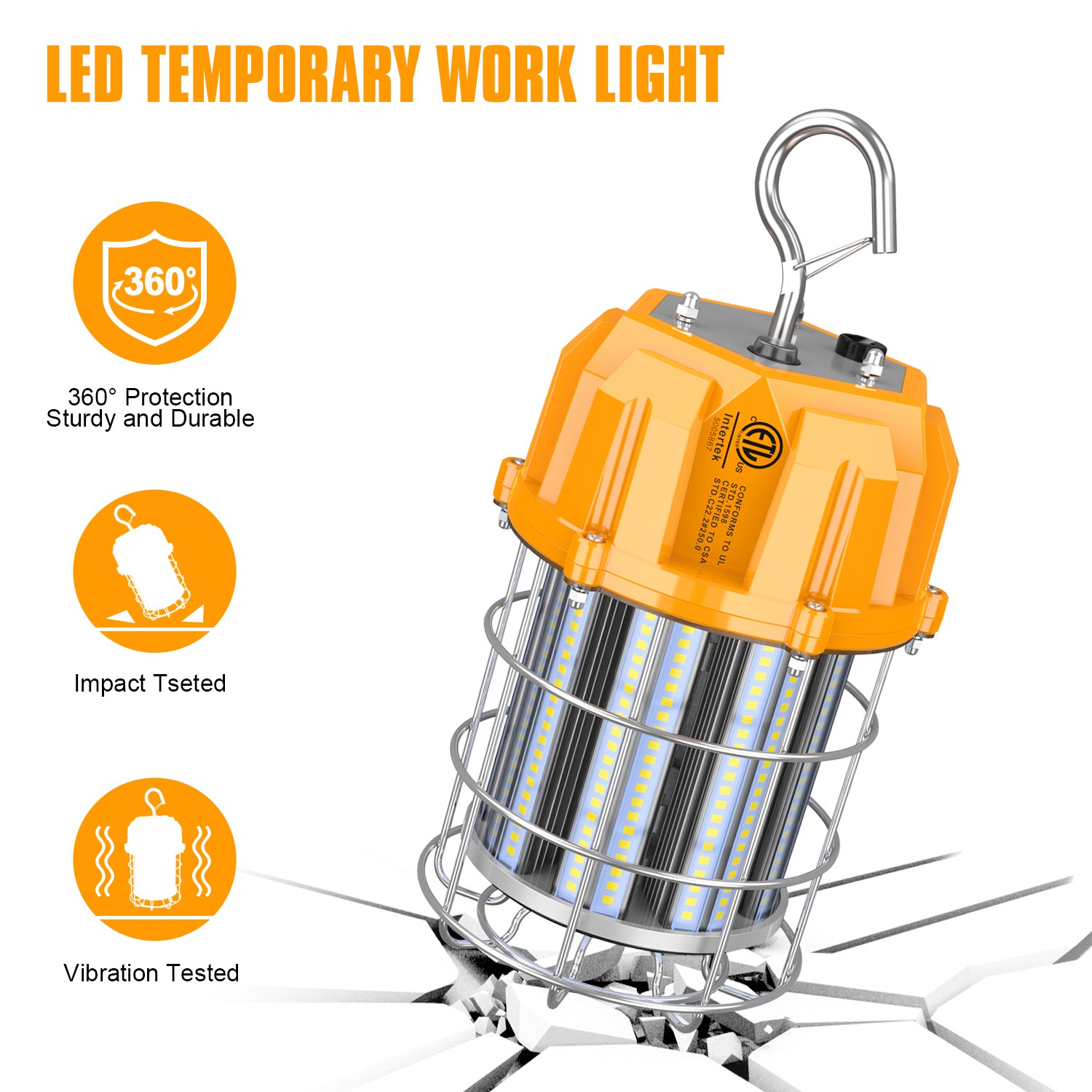 2Pack LED Temporary Work Light 100W Constructions Warehouse High Bay Light 5000K