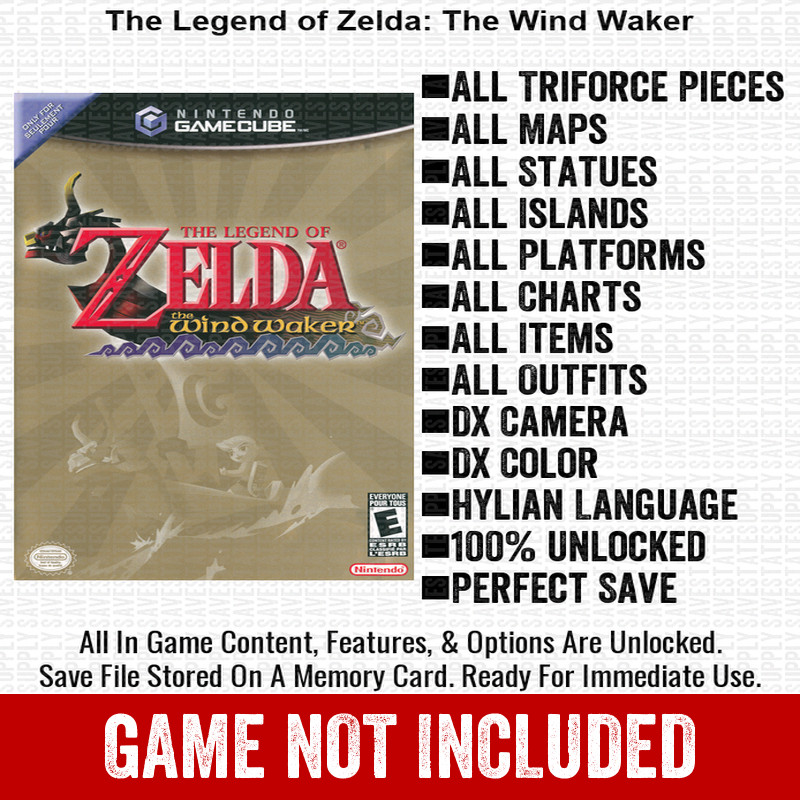Legend of Zelda The Wind Waker 100% Nintendo GameCube Memory Card Save CHEATS