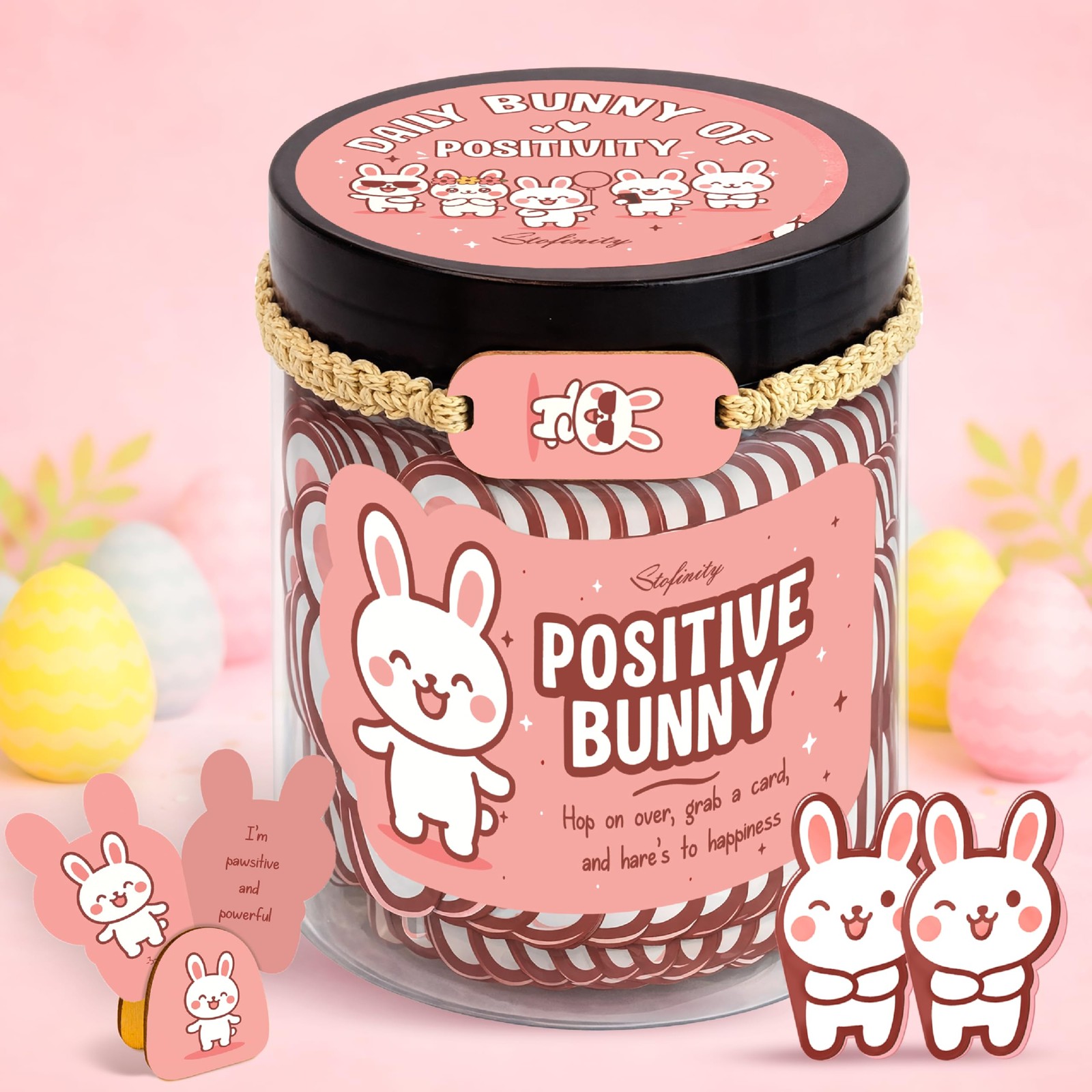 Stofinity Emotional Support Bunny Gifts For Women - Daily Jar, Positive