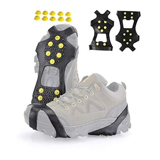 Ice Cleats，Snow Ice Traction Shoe Boot Cleats， Anti Slip 10-Studs X-Large black