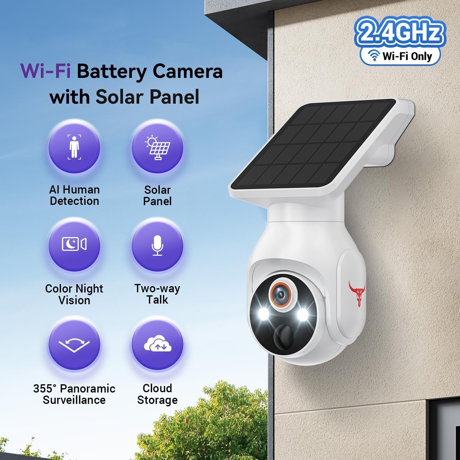 Camara De Seguridad Solar 360 Para Casa Exterior 2.4G WiFi Con Audio y Micrófono