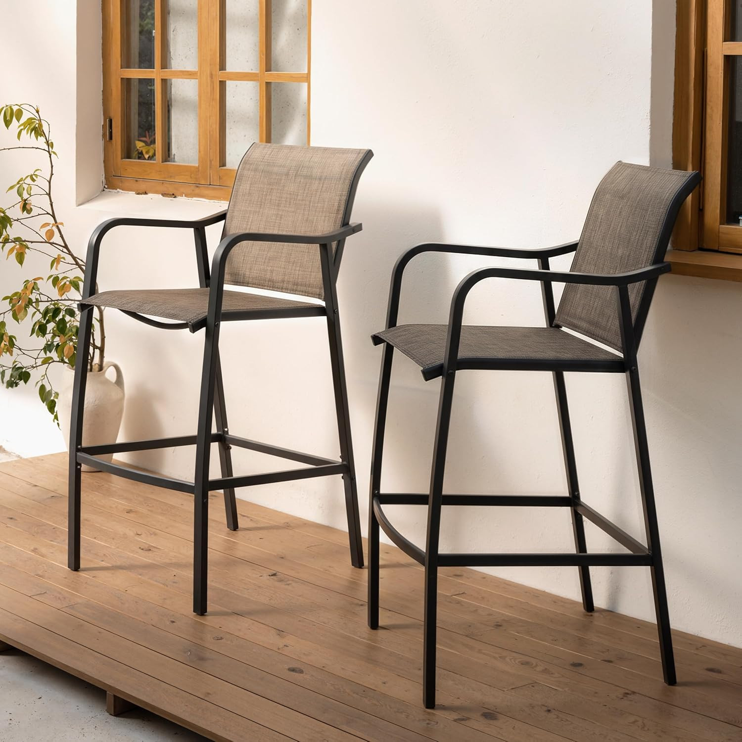 Crestlive 28.7" Outdoor Bar Stools Set of 2, 500 Lb Mesh Patio Bar Chairs | Brea