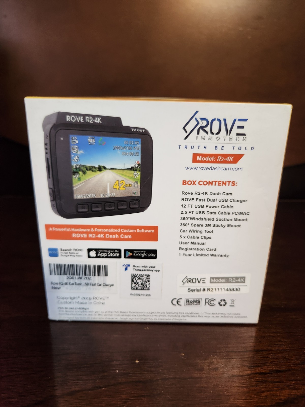 Rove R2-4K Dash Cam for Cars Ultra HD 2160P Dash Camera Built-In Wi-Fi & GPS NIB