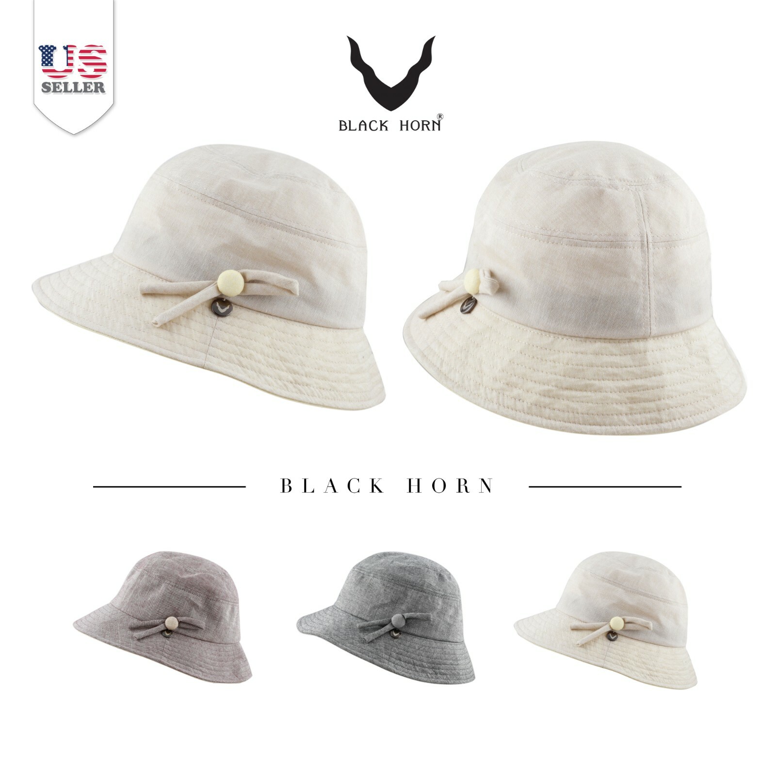 BLACK HORN Ladies Packable Women's Wide Brim Sun Bucket Hat PERRINE SOPHIA