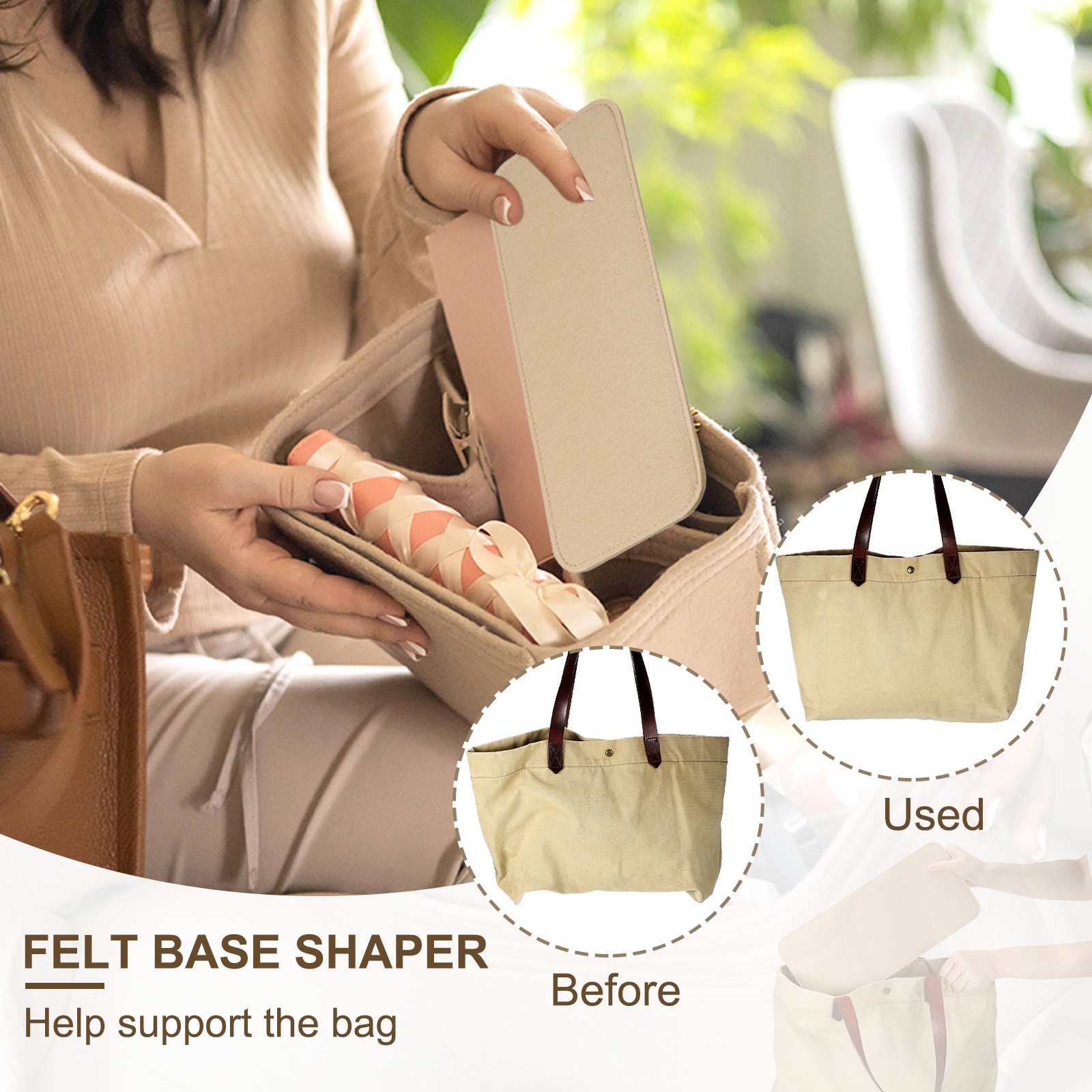14x5 Inch Felt Base Shaper Bag Bottom Shaper Pad Purse Liner Light Beige