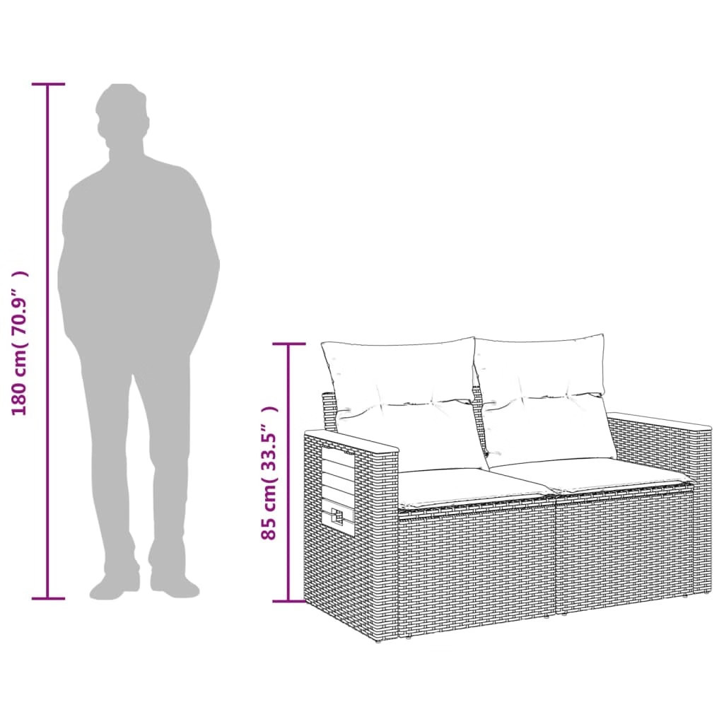 Patio Sofa with Cushions 2-Seater Gray Poly Rattan