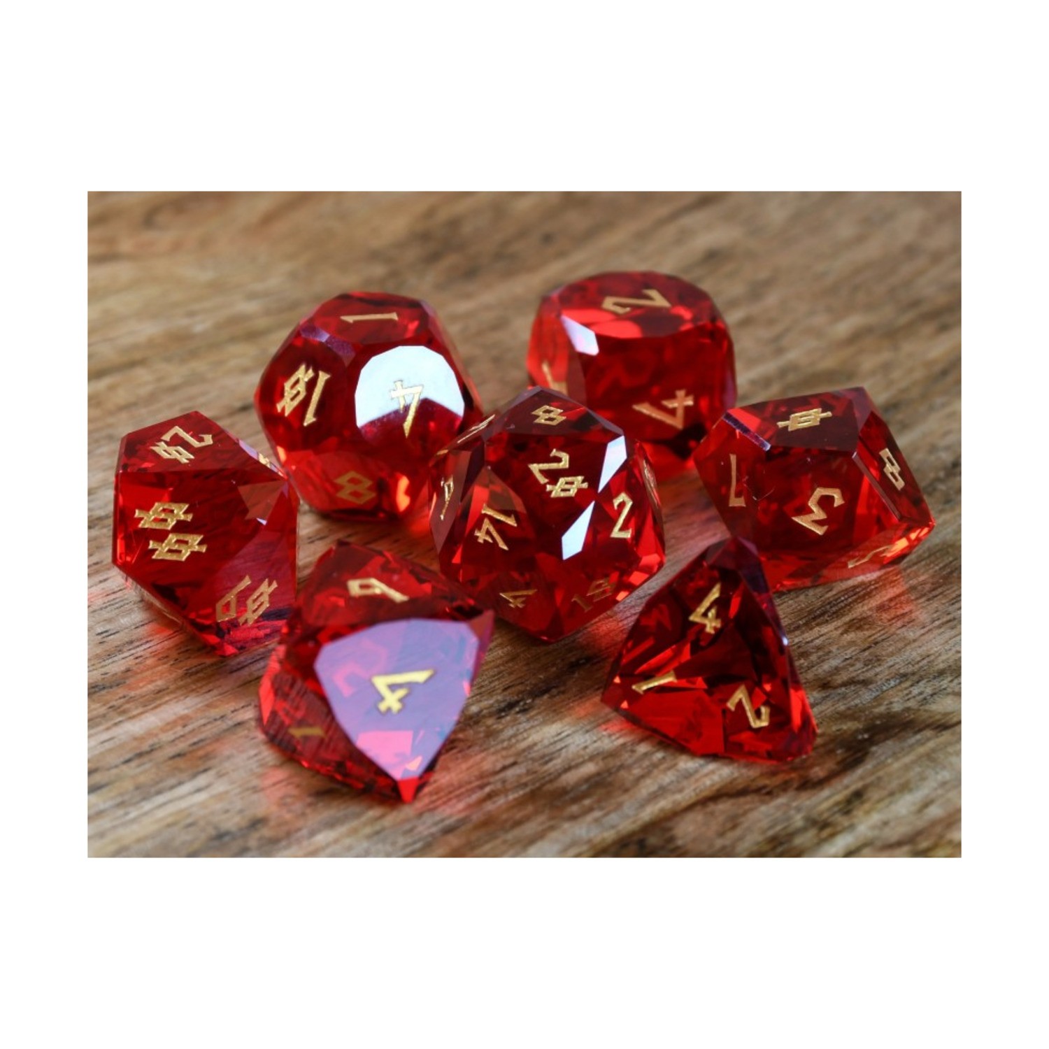 Misty Mountain Glass Dice Poly Set - Multifaceted Ruby (7) New