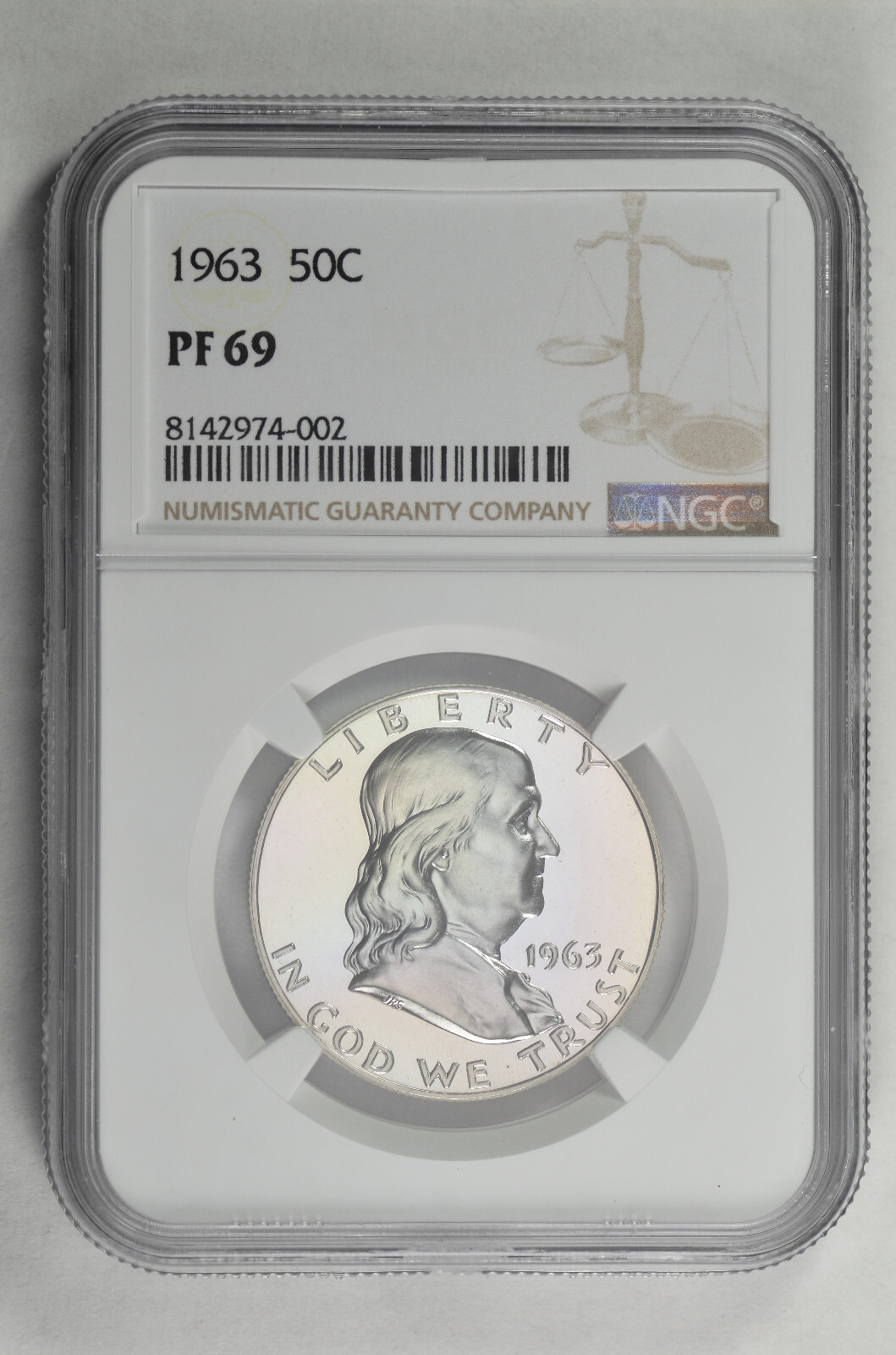 1963 50C Silver Proof Franklin Half Dollar NGC PF 69 New Holder