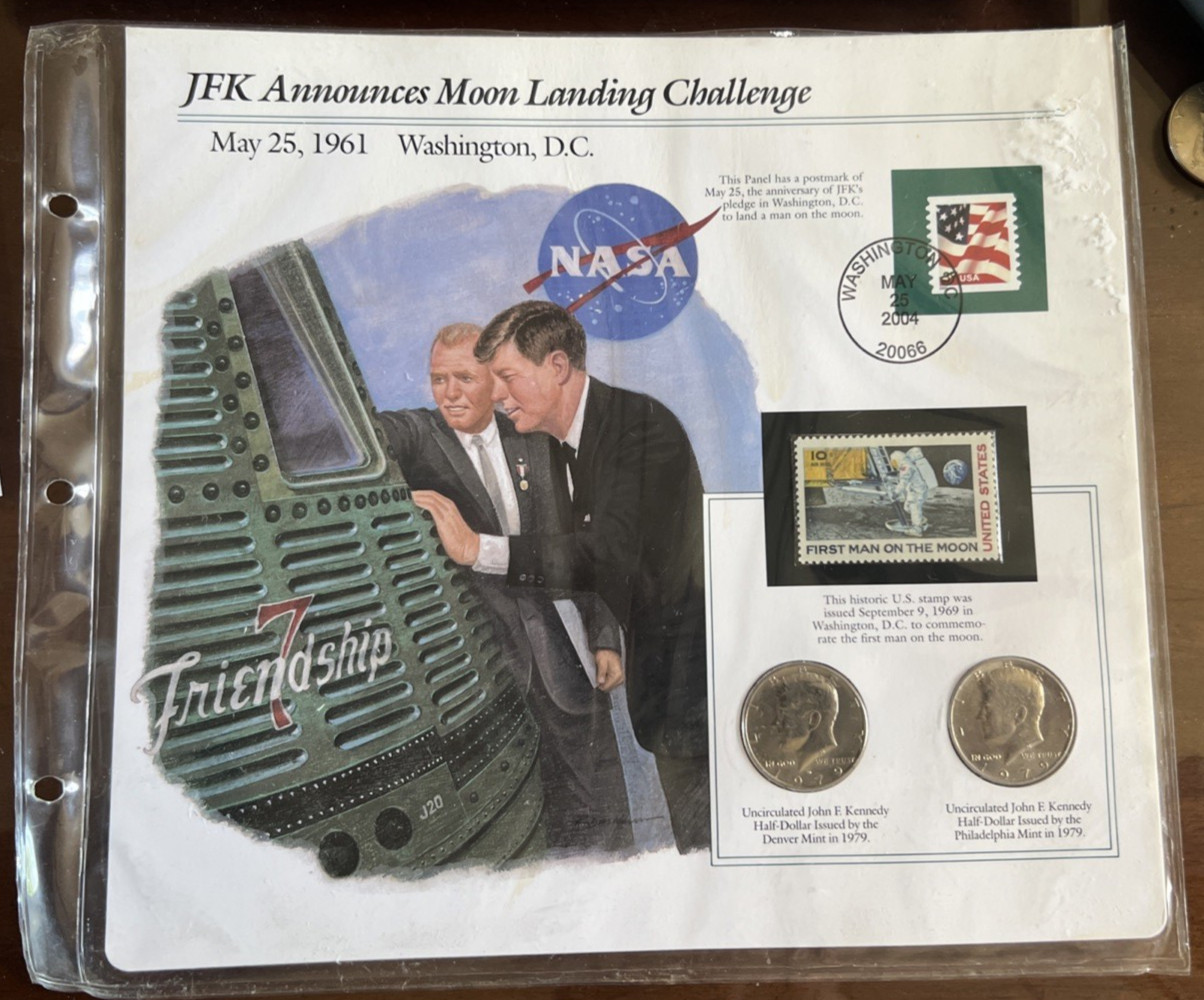 1979 Postal Commemorative: JFK Announces Moon Landing Challenge Coin & Stamp Set