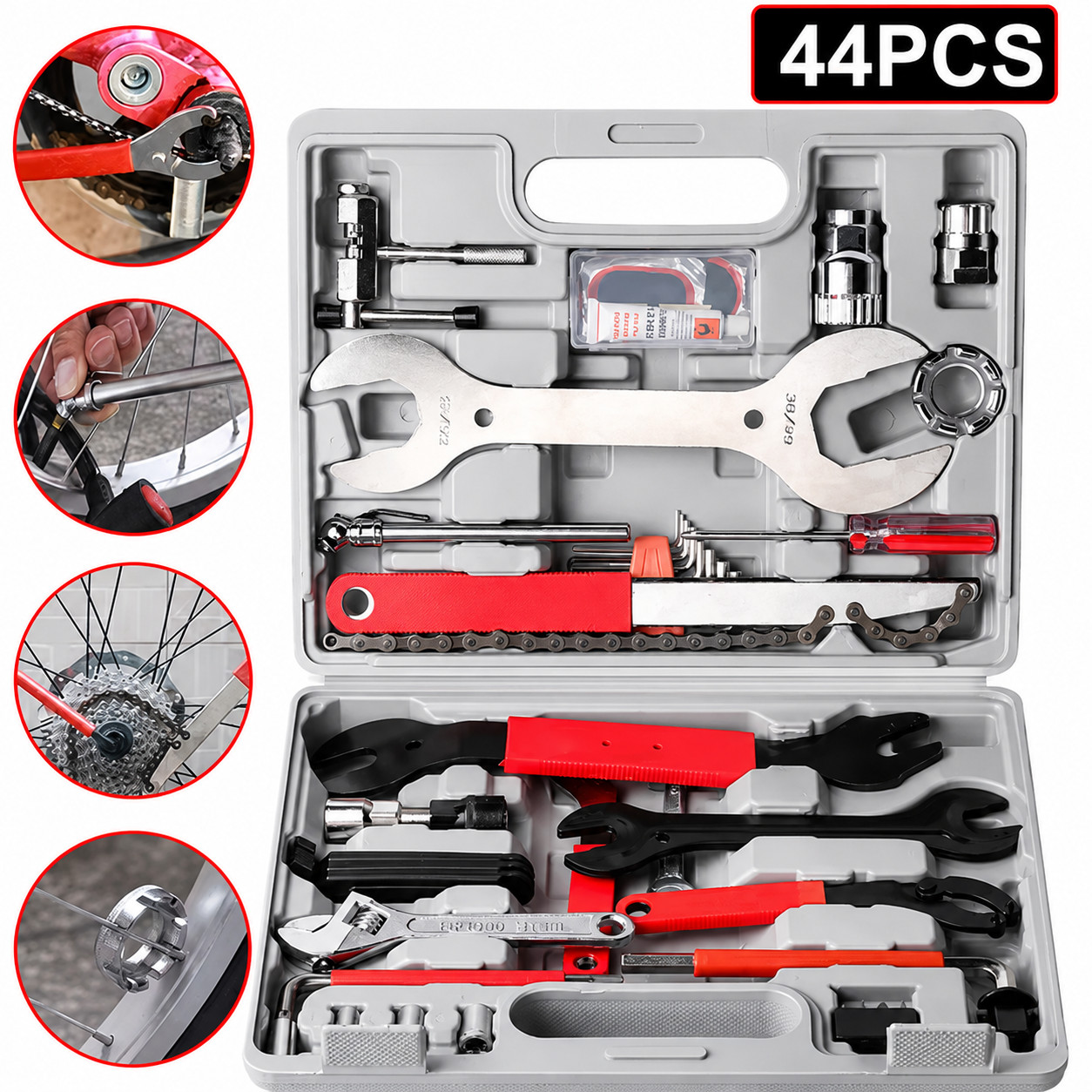 BIKE REPAIR TOOL SET in Case, 44 Piece BIKE