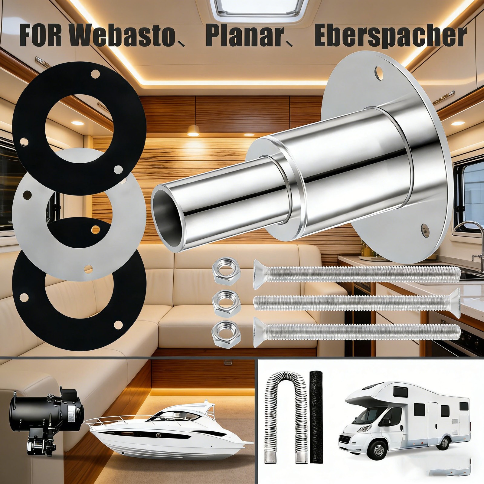 Marine 24mm Thru Hull Exhaust Skin 316 Stainless Diesel Heater Boat