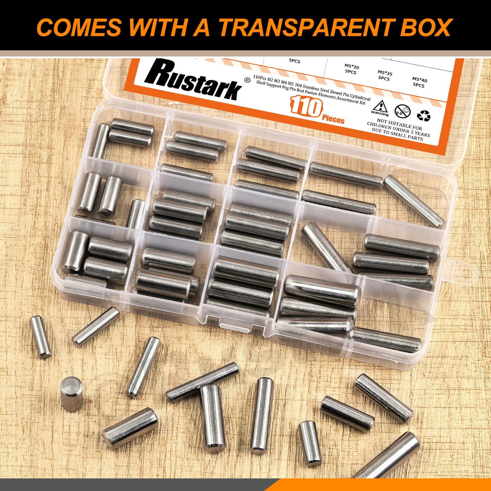 Rustark 60Pcs 12 Sizes 304 Stainless Steel Dowel 12 assorted sizes, silver